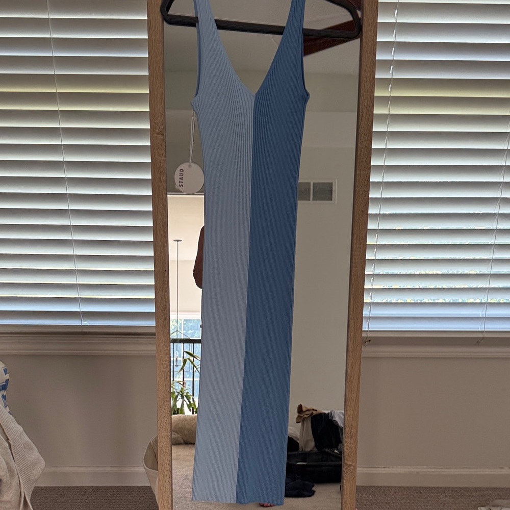 STAUD Elegant Blue Sleeveless Dress
